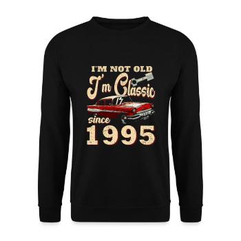 Oldtimer Baujahr 1995 Jahrgang Geburtstag Geschenk - Unisex Pullover - Schwarz - Vorne - Alina (178cm) & Michal (187cm)
