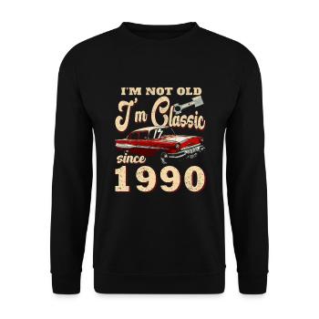 Oldtimer 1990 Jahrgang 1990 Geburtstag 1990 - Unisex Pullover - Schwarz - Vorne - Alina (178cm) & Michal (187cm)