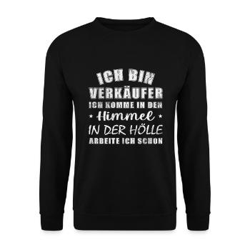 Verkäufer Geschenk lustig Himmel Hölle - Unisex Pullover - Schwarz - Vorne - Alina (178cm) & Michal (187cm)