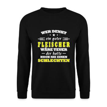 Lustige Fleischer Sprüche - Unisex Pullover - Schwarz - Vorne - Alina (178cm) & Michal (187cm)