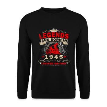 1945 Vintage Motorcycle Biker Birthday Born - Unisex Sweatshirt - black - Front - Alina (178cm) & Michal (187cm)
