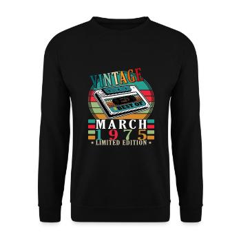 March 1975 Birthday - Born March 1975 - Unisex Sweatshirt - black - Front - Alina (178cm) & Michal (187cm)