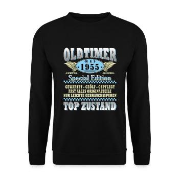 Oldtimer Mai 1955 - Geburtstag - Geschenk - Unisex Pullover - Schwarz - Vorne - Alina (178cm) & Michal (187cm)