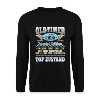 30. Geburtstag Geschenk Mann Oldtimer Juni 1995 - Unisex Pullover - Schwarz - Vorne - Alina (178cm) & Michal (187cm)