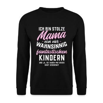 Ich bin stolze Mama von 4 fantastischen Kindern - Unisex Pullover - Schwarz - Vorne - Alina (178cm) & Michal (187cm)