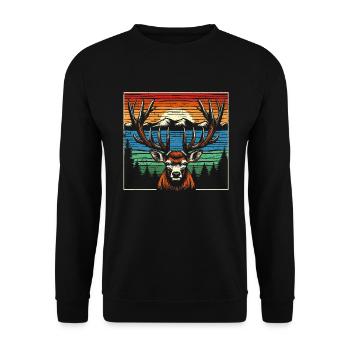 Vintage Hirsch - Einzigartiges Natur Geschenk - Unisex Pullover - Schwarz - Vorne - Alina (178cm) & Michal (187cm)
