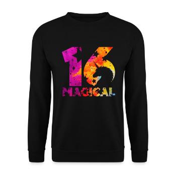 MAGICAL 16. GEBURTSTAG EINHORN - Unisex Pullover - Schwarz - Vorne - Alina (178cm) & Michal (187cm)