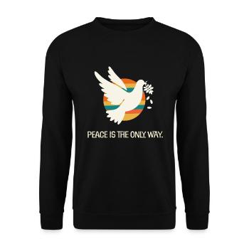 Friedenstaube Statement gegen Krieg - Unisex Pullover - Schwarz - Vorne - Alina (178cm) & Michal (187cm)