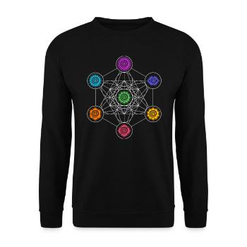 Metatrons Cube, Chakras, Cosmic Energy Centers - Unisex Sweatshirt - black - Front - Alina (178cm) & Michal (187cm)