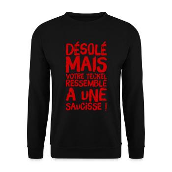 Désolé mais votre teckel ressemble à une saucisse! - Sweat-shirt Unisexe - noir - Devant - Alina (178cm) & Michal (187cm)