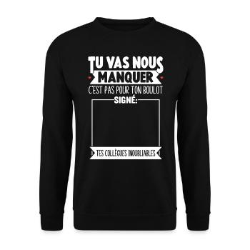 Départ Collègue De Travail Personnalisé Signé - Sweat-shirt Unisexe - noir - Devant - Alina (178cm) & Michal (187cm)