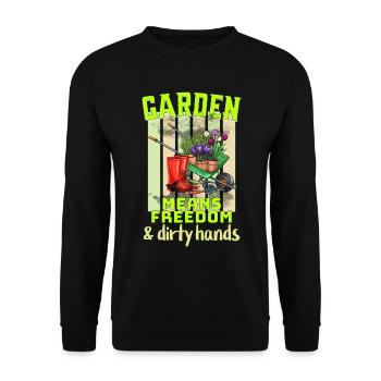 Garten bedeutet Freiheit und schmutzige Hände FUN - Unisex Pullover - Schwarz - Vorne - Alina (178cm) & Michal (187cm)