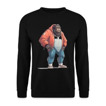 Streetart Gorilla Urban Rap Street Affe - Unisex Pullover - Schwarz - Vorne - Alina (178cm) & Michal (187cm)