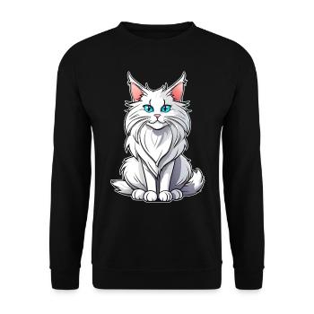 Stolze weiße Maine Coon Katze mit blauen Augen - Unisex Pullover - Schwarz - Vorne - Alina (178cm) & Michal (187cm)