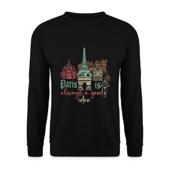 Paris is always a good idea - Unisex Pullover - Schwarz - Vorne - Alina (178cm) & Michal (187cm)