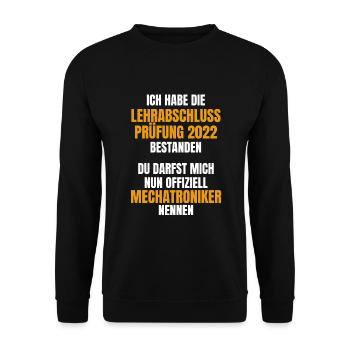 Mechatroniker Ausbildung 2022 Prüfung bestanden - Unisex Pullover - Schwarz - Vorne - Alina (178cm) & Michal (187cm)
