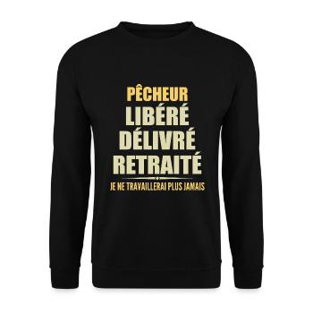 Fischer feiert Ruhestand mit Humor Geschenk - Unisex Pullover - Schwarz - Vorne - Alina (178cm) & Michal (187cm)