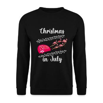 Weihnachten im Juli Flamingos mit Camper Rentier - Unisex Pullover - Schwarz - Vorne - Alina (178cm) & Michal (187cm)