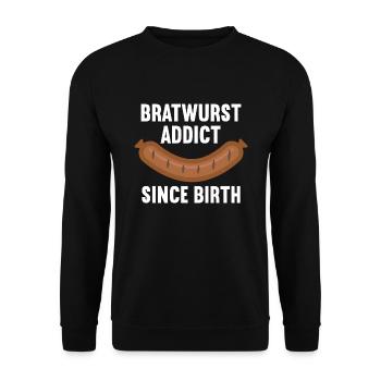 Bratwurst Addict depuis sa naissance - Stadionwurst - Sweat-shirt Unisexe - noir - Devant - Alina (178cm) & Michal (187cm)