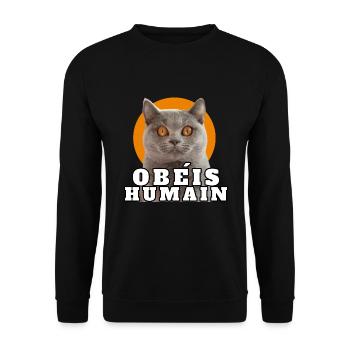 Chat dictateur obéis humain - Sweat-shirt Unisexe - noir - Devant - Alina (178cm) & Michal (187cm)