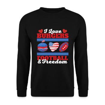 Liebe Burger Football und Frieden - Unisex Pullover - Schwarz - Vorne - Alina (178cm) & Michal (187cm)