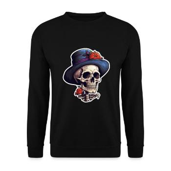 Halloween Skull with Top Hat - Unisex Sweatshirt - black - Front - Alina (178cm) & Michal (187cm)