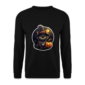 Chat noir d’Halloween avec chapeau de sorcière et citrouille - Sweat-shirt Unisexe - noir - Devant - Alina (178cm) & Michal (187cm)