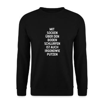 Socken putzen Wohnung WG lustiger Spruch Geschenk - Unisex Pullover - Schwarz - Vorne - Alina (178cm) & Michal (187cm)
