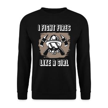 I Fight Fires Like A Girl Firefighter - Unisex Pullover - Schwarz - Vorne - Alina (178cm) & Michal (187cm)
