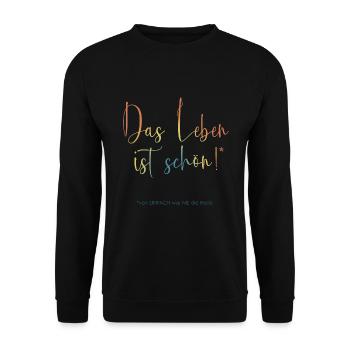 Das Leben ist schön- bunt - Unisex Pullover - Schwarz - Vorne - Alina (178cm) & Michal (187cm)
