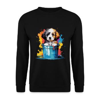 Niedlicher Hund Farbeimer für einen Hundebesitzer - Unisex Pullover - Schwarz - Vorne - Alina (178cm) & Michal (187cm)