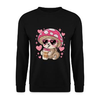 Niedliches Faultier mit rosa Pilzhut für einen - Unisex Pullover - Schwarz - Vorne - Alina (178cm) & Michal (187cm)
