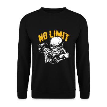 No Limit Workout Bodybuilding Skull mit Hantel - Unisex Pullover - Schwarz - Vorne - Alina (178cm) & Michal (187cm)