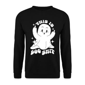 This is Boo Shit - Geist Lustige Sprüche Halloween - Unisex Pullover - Schwarz - Vorne - Alina (178cm) & Michal (187cm)