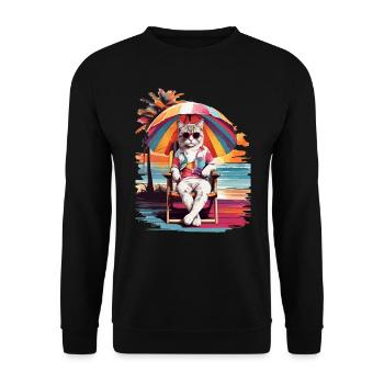 KATZENSTRANDZEIT, KATZENURLAUB UND SOMMERSTIMMUNG - Unisex Pullover - Schwarz - Vorne - Alina (178cm) & Michal (187cm)