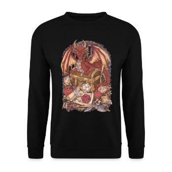 Drache Dragon mit D20 Würfel Dice Rollplay game - Unisex Pullover - Schwarz - Vorne - Alina (178cm) & Michal (187cm)
