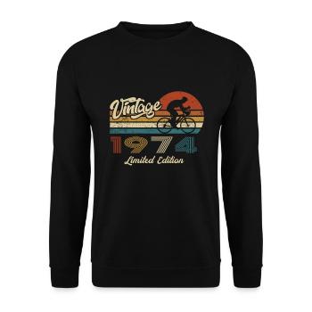 50th Birthday 1974 Vintage Retro Bicycle Cyclist - Unisex Sweatshirt - black - Front - Alina (178cm) & Michal (187cm)