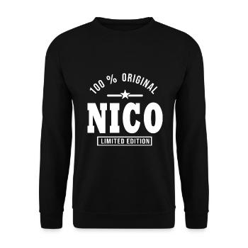 Geschenk Nico personalisierter Name nico - Unisex Pullover - Schwarz - Vorne - Alina (178cm) & Michal (187cm)