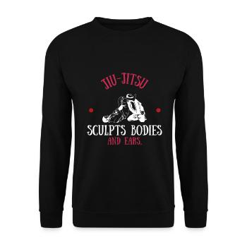 Jiu Jitsu formt Körper und Ohren - Unisex Pullover - Schwarz - Vorne - Alina (178cm) & Michal (187cm)