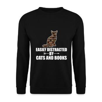 Leicht abgelenkt von Katzen und Büchern libarische T-Shirts - Unisex Pullover - Schwarz - Vorne - Alina (178cm) & Michal (187cm)