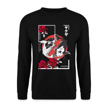 Japanischer Art Style Koi Fisch - Unisex Pullover - Schwarz - Vorne - Alina (178cm) & Michal (187cm)