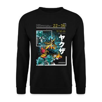 Japanischer Art Style Blauer Koi Fisch - Unisex Pullover - Schwarz - Vorne - Alina (178cm) & Michal (187cm)