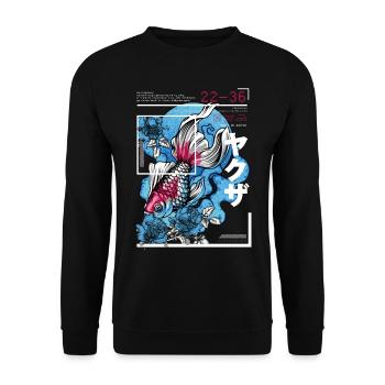 Japanischer Goldfisch Koi in Art Style - Unisex Pullover - Schwarz - Vorne - Alina (178cm) & Michal (187cm)