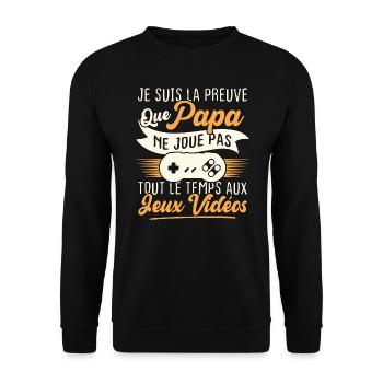 Mon papa ne joue pas tout le temps aux jeux vidéo - Sweat-shirt Unisexe - noir - Devant - Alina (178cm) & Michal (187cm)