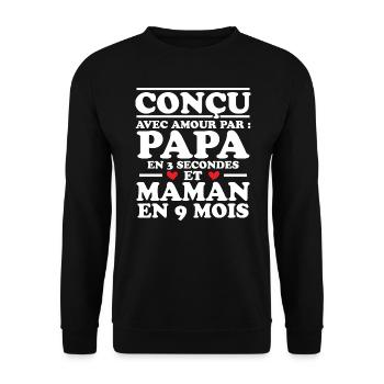 Conçu avec amour par papa et maman en 9 mois - Sweat-shirt Unisexe - noir - Devant - Alina (178cm) & Michal (187cm)