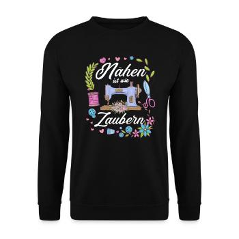 Nähen Ist Wie Zaubern Nähmaschine Näher Schneider - Unisex Pullover - Schwarz - Vorne - Alina (178cm) & Michal (187cm)