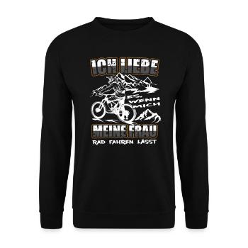 Ich Liebe meine Frau MTB Mountainbike Fahrrad Rad - Unisex Pullover - Schwarz - Vorne - Alina (178cm) & Michal (187cm)