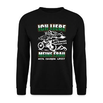 Ich Liebe meine Frau MTB Mountainbike Fahrrad Rad - Unisex Pullover - Schwarz - Vorne - Alina (178cm) & Michal (187cm)