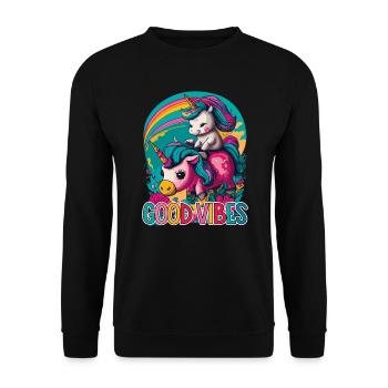 Einhorn Licorne Bébé Einhorn Bonnes vibrations - Sweat-shirt Unisexe - noir - Devant - Alina (178cm) & Michal (187cm)