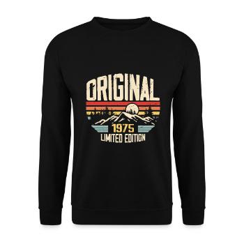 Nostalgisches 1975 Geburtstagsgeschenk 1975 - Unisex Pullover - Schwarz - Vorne - Alina (178cm) & Michal (187cm)